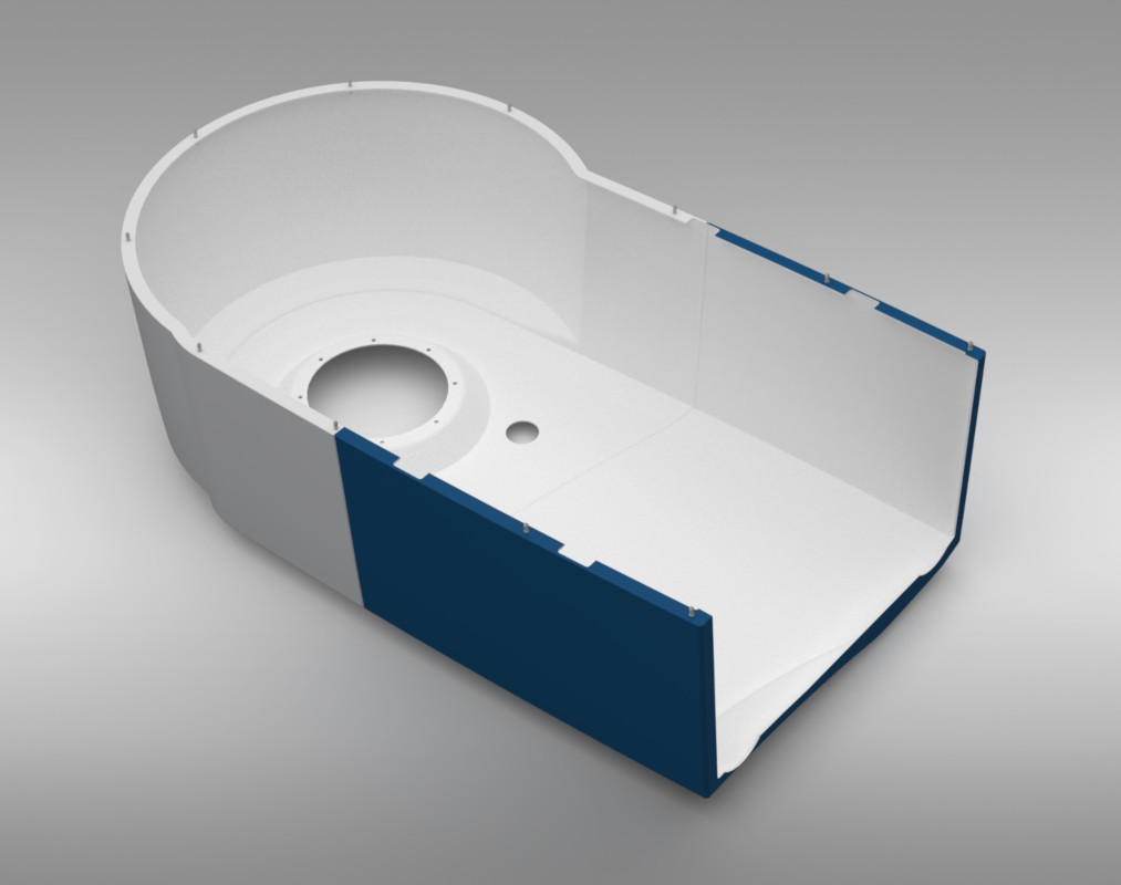 Spray lay-up fibreglass enclosure designed and engineered for manufacture by Andrew Simeou