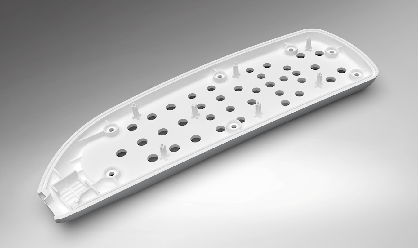 Remote handset injection moulded shell designed and engineered for manufacture by Andrew Simeou