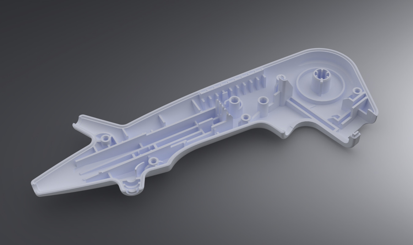Injection moulded shell designed and engineered for manufacture by Andrew Simeou