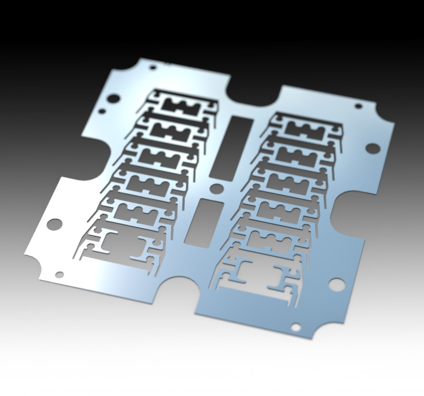 Photochemically etched stainless steel sheet designed and engineered for manufacture by Andrew Simeou
